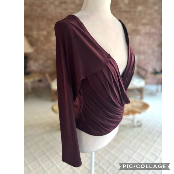 Express Body Contour Plum Crop Ruched Knit Top L - Picture 8 of 9